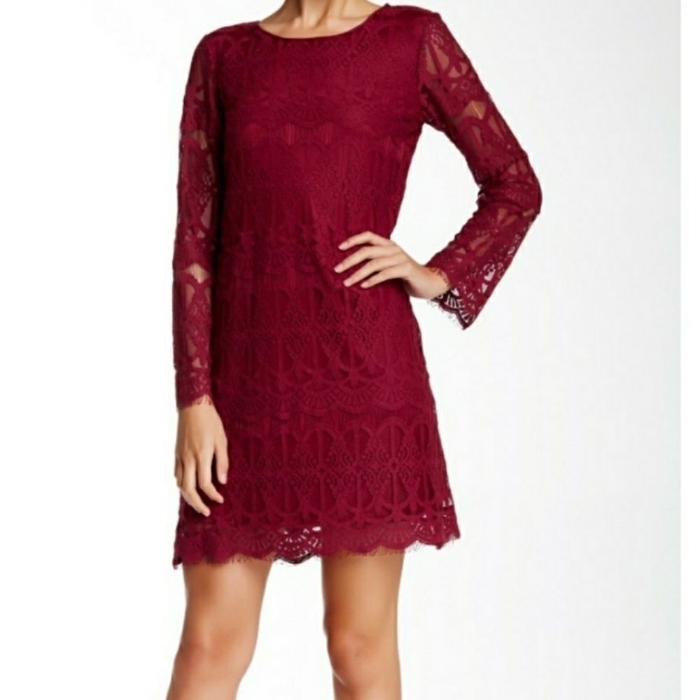 Max Studio Red Flare Garnet Lace Frayed Dress XS